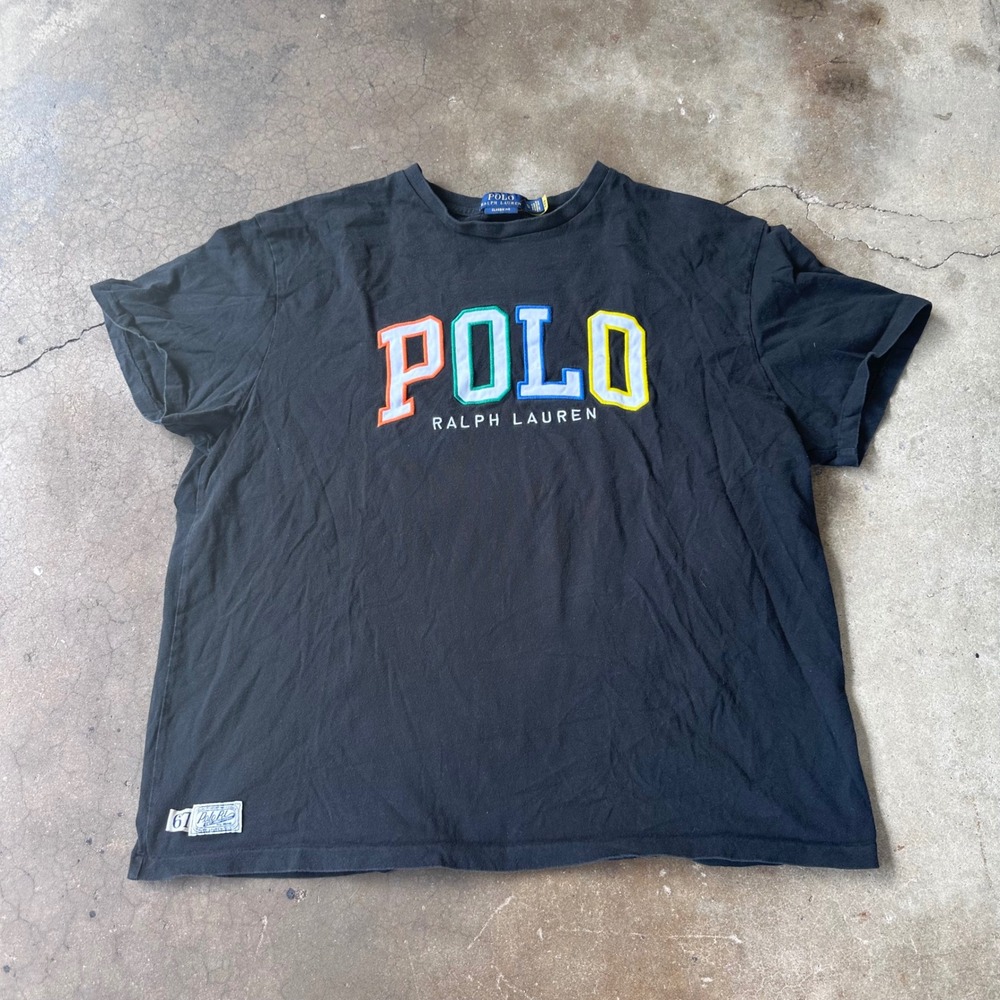 Polo Ralph Lauren T-Shirt Mens XL Black Excellent Chenille Patch Logo Tee